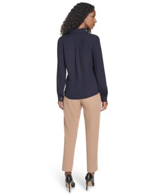 Women's Pleated Sleeve Button Up Blouse