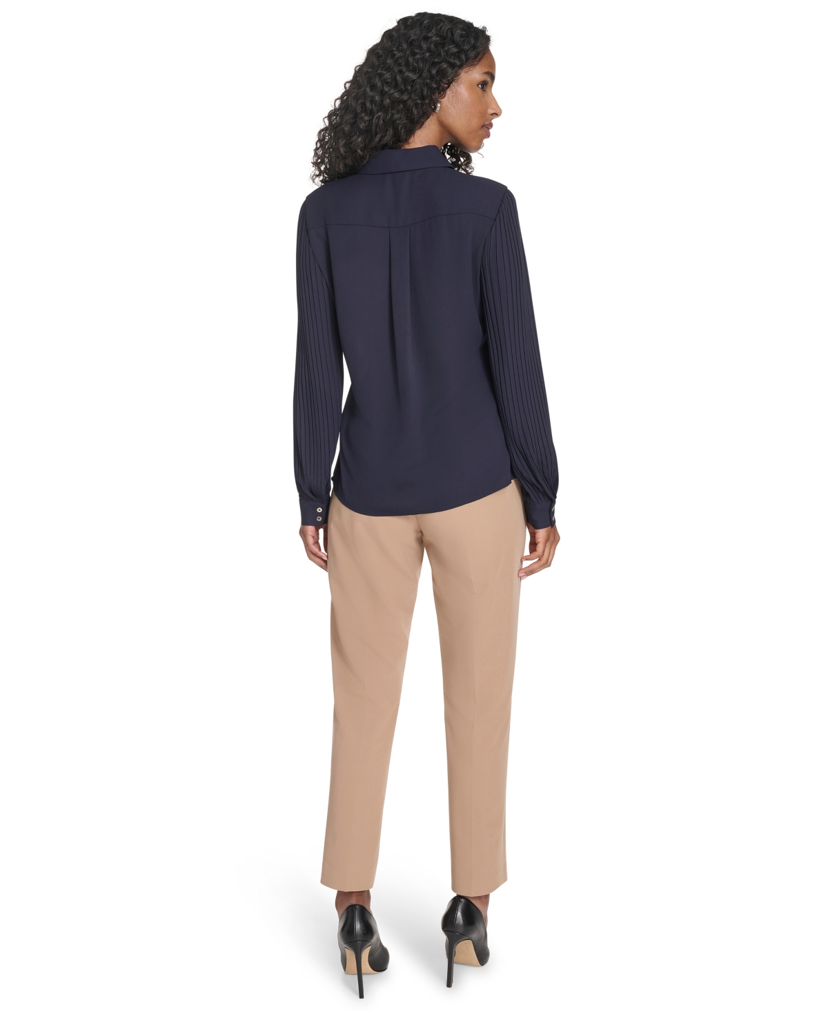 Tommy Hilfiger Women's Pleated Sleeve Button Up Blouse In Blue