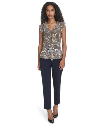 Women's Paisley Ruffle Front Top