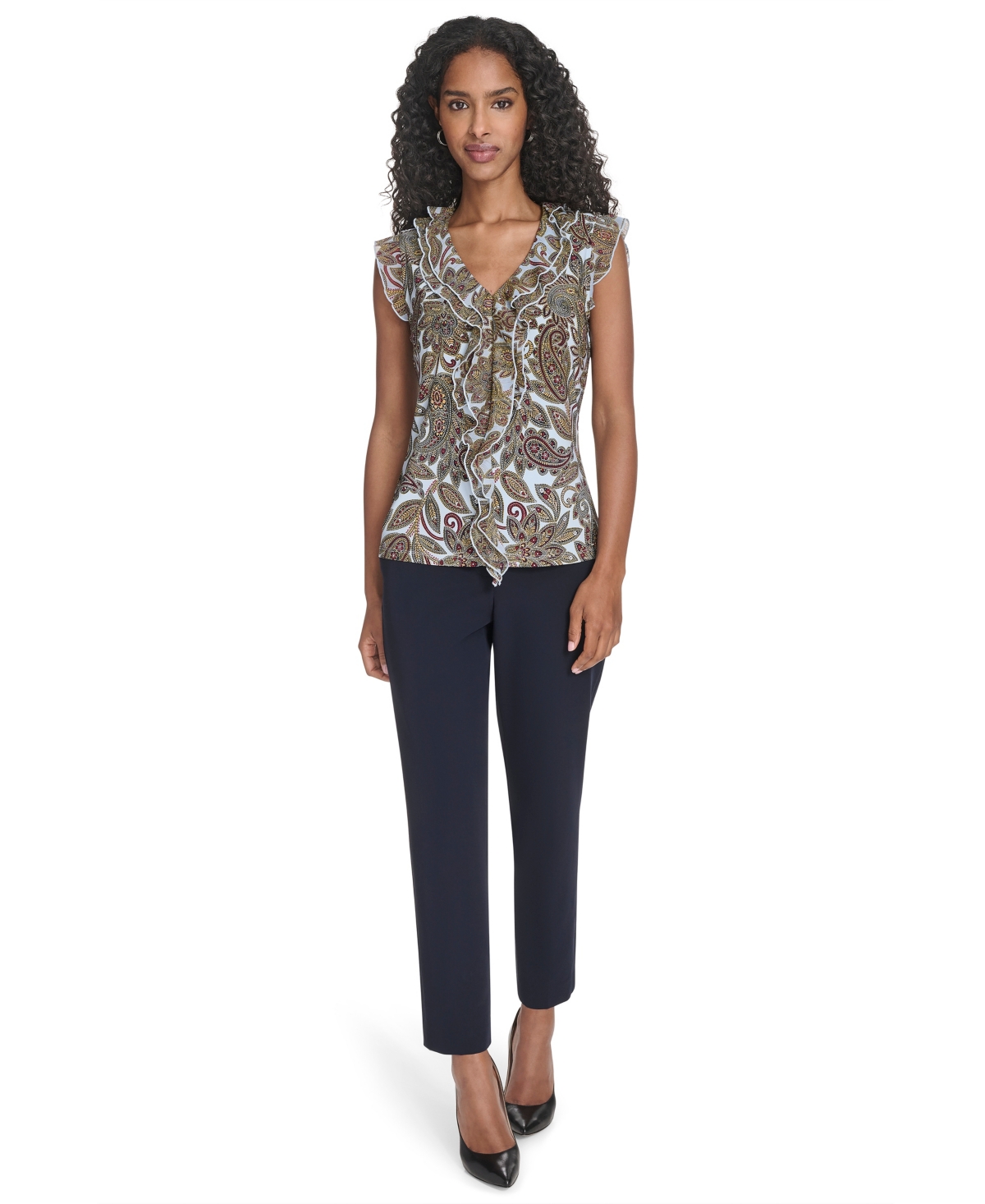 Tommy Hilfiger Women's Paisley Ruffle Front Top
