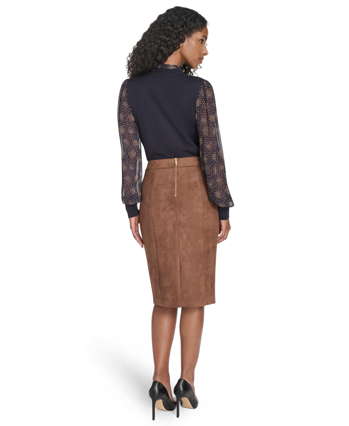 Tommy Hilfiger Women's Scuba Suede Knee Length Pencil Skirt In Brown