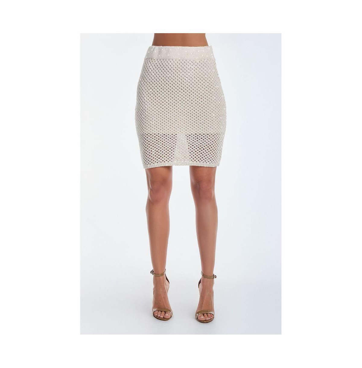 Womens Addison Sequin Crochet Skirt - Pearl - Pearl