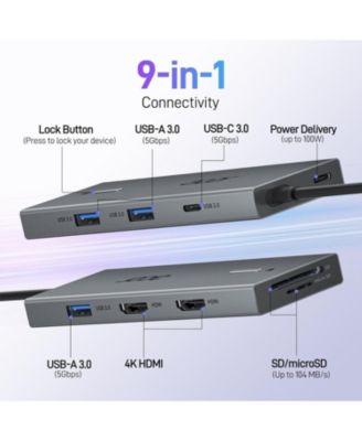 USB-C Docking Station with Dual HDMI | 9-in-1 Laptop Multiport Adapter | 4K HDMI, USB A & C Ports, SD/Micro SD, 100W PD Charging | Compatible with Mac, Dell, HP, Surface, and More