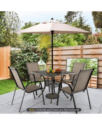 35.4'' Patio Square Dining Table Cast Aluminum Umbrella Hole All-weather Outdoor