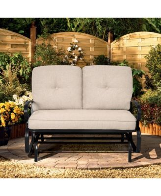 Patio Swing Glider Chair Rocking Loveseat Bench for 2 Persons with Beige Cushions