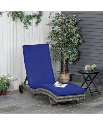 Chaise Lounge Pool Chair, Outdoor PE Rattan Cushioned Patio Sun Lounger w/ 5-Level Adjustable Backrest & Wheels for Easy Movement, Wicker, Dark Blue