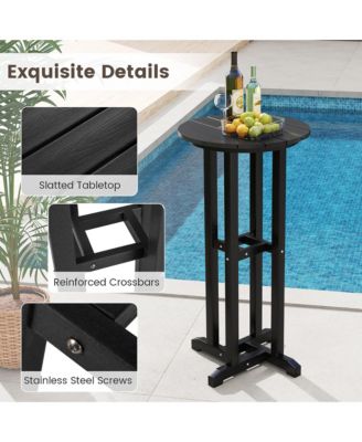 21.5'' Round Bar Table Patio HDPE Bar Height Dining Table w/ Slatted Tabletop