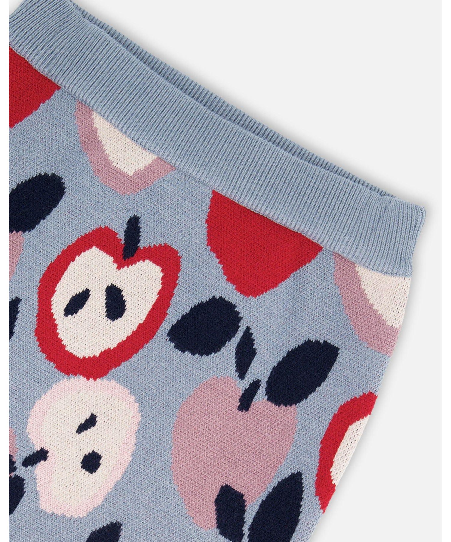 Girl Knit Skirt Blue and Red with Apple Heart Jacquard - Toddler|Child