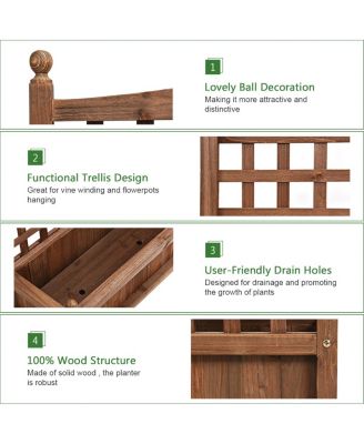 Solid Wood Planter Box with Trellis Weather-Resistant Outdoor 25''x11''x30''