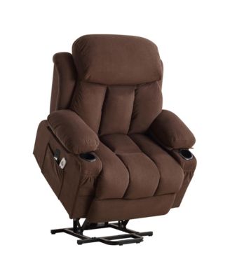 Power Lift Recliner Chair with Heat and Massage Electric Fabric Recliner Chair for Elderly with Side Pocket, USB Charge Port, Remote Control for Living Room (BROWN)