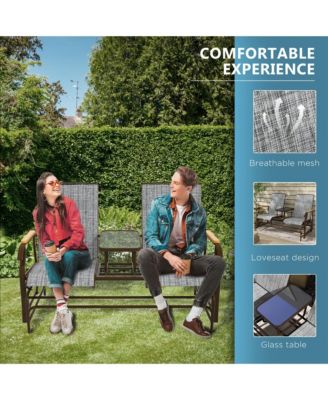 2 Person Outdoor Glider Bench, Patio Swing Glider Chair Loveseat with Breathable Mesh, Table, Steel Frame for Garden, Backyard, Porch, Gray