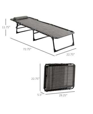 Reclining Chaise Lounge Chair, Portable Sun Lounger, Folding Camping Cot, with Adjustable Backrest and Removable Pillow, for Patio, Garden, Beach, Grey