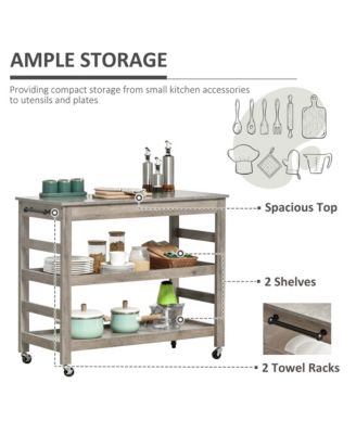 Gray Kitchen Helper: Rolling Cart with Stainless Steel Countertop