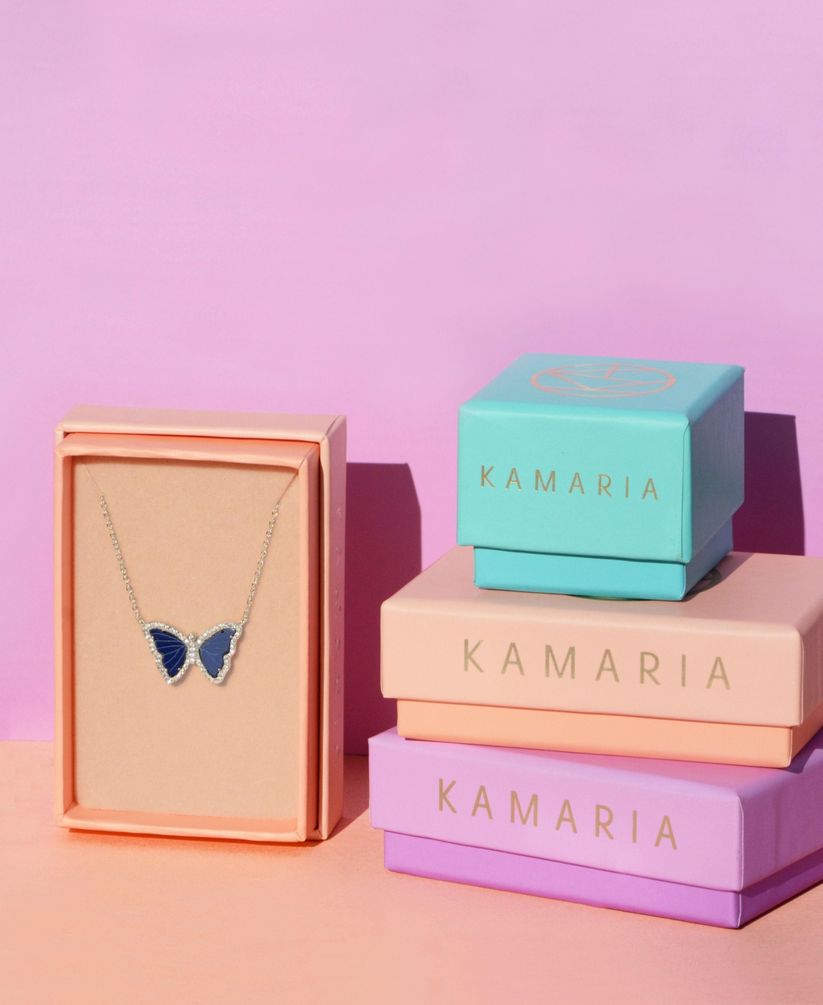Kamaria Butterfly Necklace With Blue Lapis In 14k Gold Plated Sterling Silver