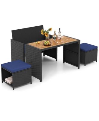 4 PCS Outdoor Dining Set, Rattan Loveseat Chair & 2 Ottomans