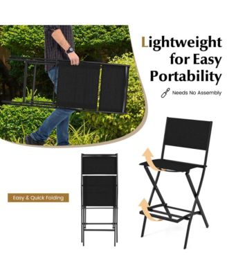 Set of 2 Outdoor Bar Chair Folding Bar Height Stool with Metal Frame