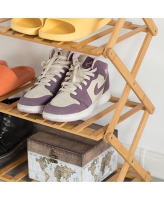 Bamboo Foldable Shoe Rack, Free Standing Shoe Organizer Storage Rack, 4 Tier