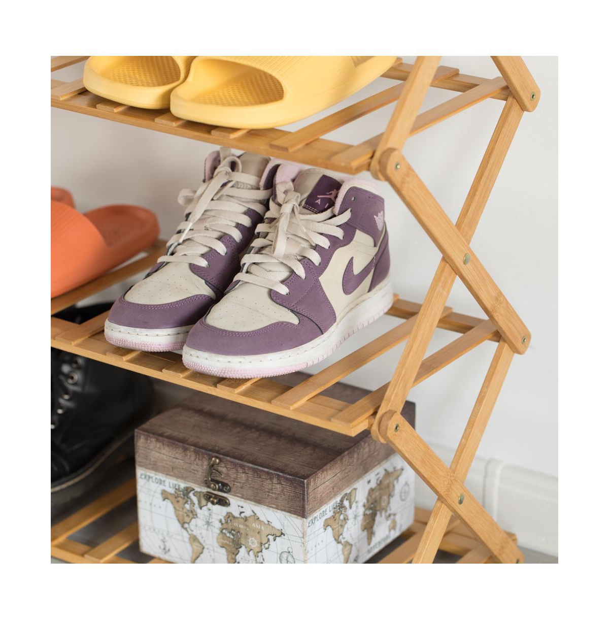 Basicwise Bamboo Foldable Shoe Rack, Free Standing Shoe Organizer Storage Rack