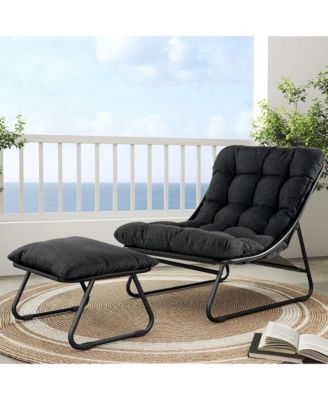 2-Piece All-Iron Removable Lounge Chair Set With Cushions & Footrest,Breathable Mesh Chair