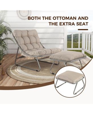 2-Piece All-Iron Removable Lounge Chair Set With Cushions & Footrest,Breathable Mesh Chair