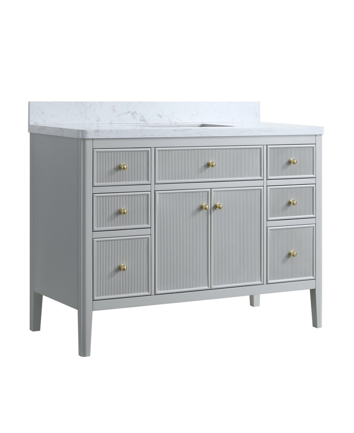 Fully Assembled 48&#x22; Freestanding Single Sink Bathroom Vanity with Solid Wood Construction and Engineered Marble Top - Grey