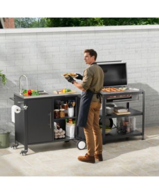 Outdoor Grill Table with Sink & Cabinet