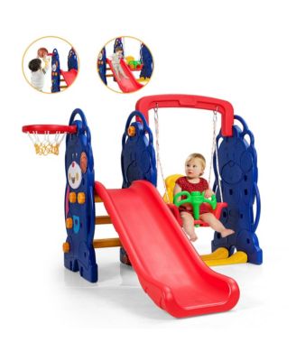 Toddler 3 in 1 Climber and Swing Set Climber Slide Playset w/Basketball Hoop