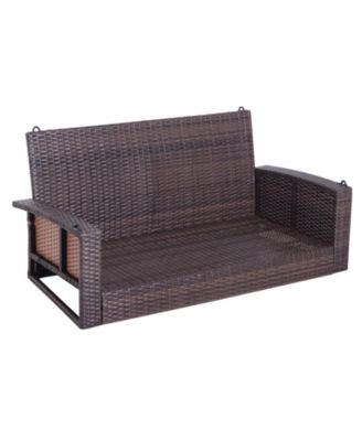 2 Person Wicker Hanging Swing Bench, Front Porch Swing Outdoor Chair with Cushions 550 lbs. Weight Capacity for Backyard, Garden, Cream White