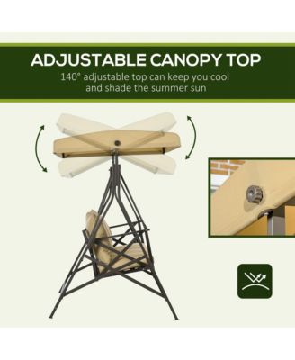 3-Seat Patio Swing Chair, Porch Swing Glider with Cushion, 3 Throw Pillows & Adjustable Canopy for Porch, Garden, Poolside, Backyard, Khaki