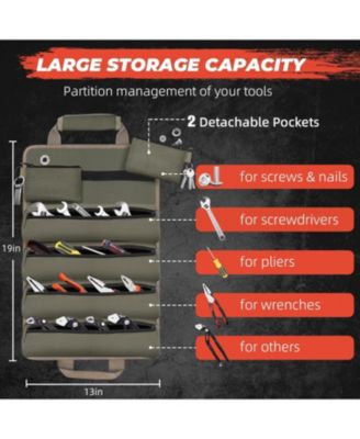 Tool Roll Up Bag , Portable Foldable Tools Storage for Men, Heavy Duty Tool Organizer with Detachable Pouches for Electrician Carpenter and Handy Man