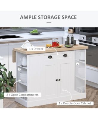 White Kitchen Helper: Freestanding Island Table with Drop Leaf