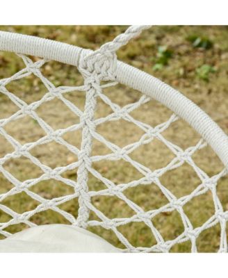 2-Person Hammock Chair Macrame Swing with Soft Cushion, Hanging Cotton Rope Chair for Indoor Outdoor Home Patio Backyard, White