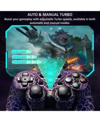 Light-Up Wireless Controller for PC, Black Crack Design with RGB LED Lights, Turbo Function, Compatible with Windows & Steam