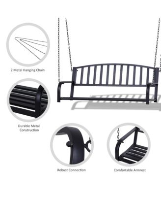 2 Person Front Porch Swing Patio Swing Bench, Outdoor Steel Swing Chair with Sturdy Chains, for Backyard, Deck, 528 lb Weight Capacity, Black