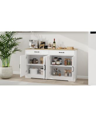55.91" Farmhouse Sideboard Buffet Cabinet with 2 Drawers and 4 Doors for Dining Storage