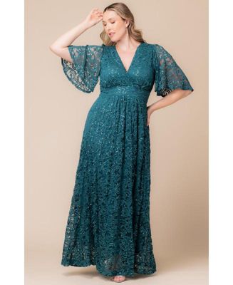 Plus Size Luminous Sequin Lace Evening Gown with Pockets