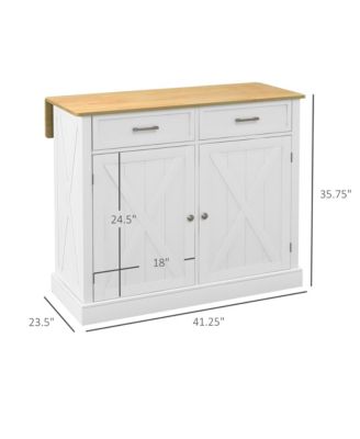 White Kitchen Organizer: Farmhouse Island Cart with Drop Leaf