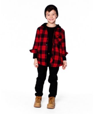 Baby Boys Plaid Flannel Shirt with Hoodie Red and Black