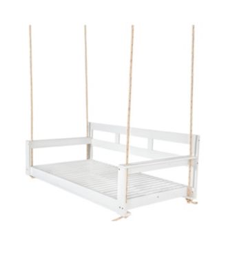 Patio Wooden Twin Size Porch Swing Daybed Frame, Garden Swing Bench Chair with 4 Hanging Ropes for Backyard,Outdoor,White