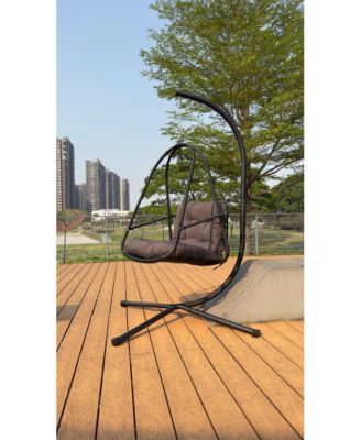 Wicker Swing Egg Chair with Stand Removable Guardrail and Cup Holder