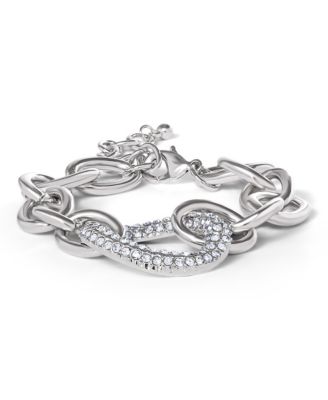 Silver-Tone Pav&eacute; Oval Link Bracelet