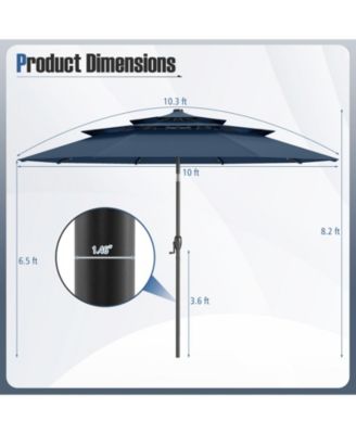 10 FT Solar Patio Umbrella w/ 32 LED Lights 3-Tier Vented Top Tilt Adjustment