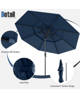 10 FT Solar Patio Umbrella w/ 32 LED Lights 3-Tier Vented Top Tilt Adjustment