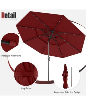 10 FT Solar Patio Umbrella w/ 32 LED Lights 3-Tier Vented Top Tilt Adjustment