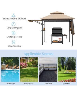 13.5' x 4' Patio BBQ Grill Gazebo Side Awnings Shelves 2-Tier Canopy Outdoor