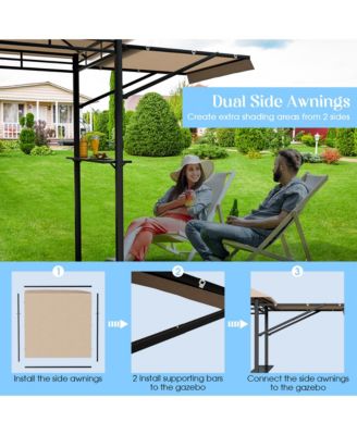 13.5' x 4' Patio BBQ Grill Gazebo Side Awnings Shelves 2-Tier Canopy Outdoor