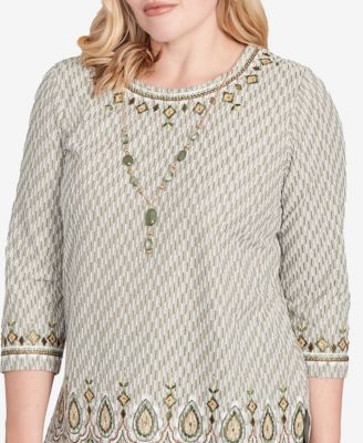 Women's Mount Laurel Textured Medallion Bordered Top with Necklace