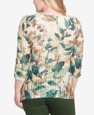 Women's Mount Laurel Abstract Leaf Sharkbite Hem Top with Necklace