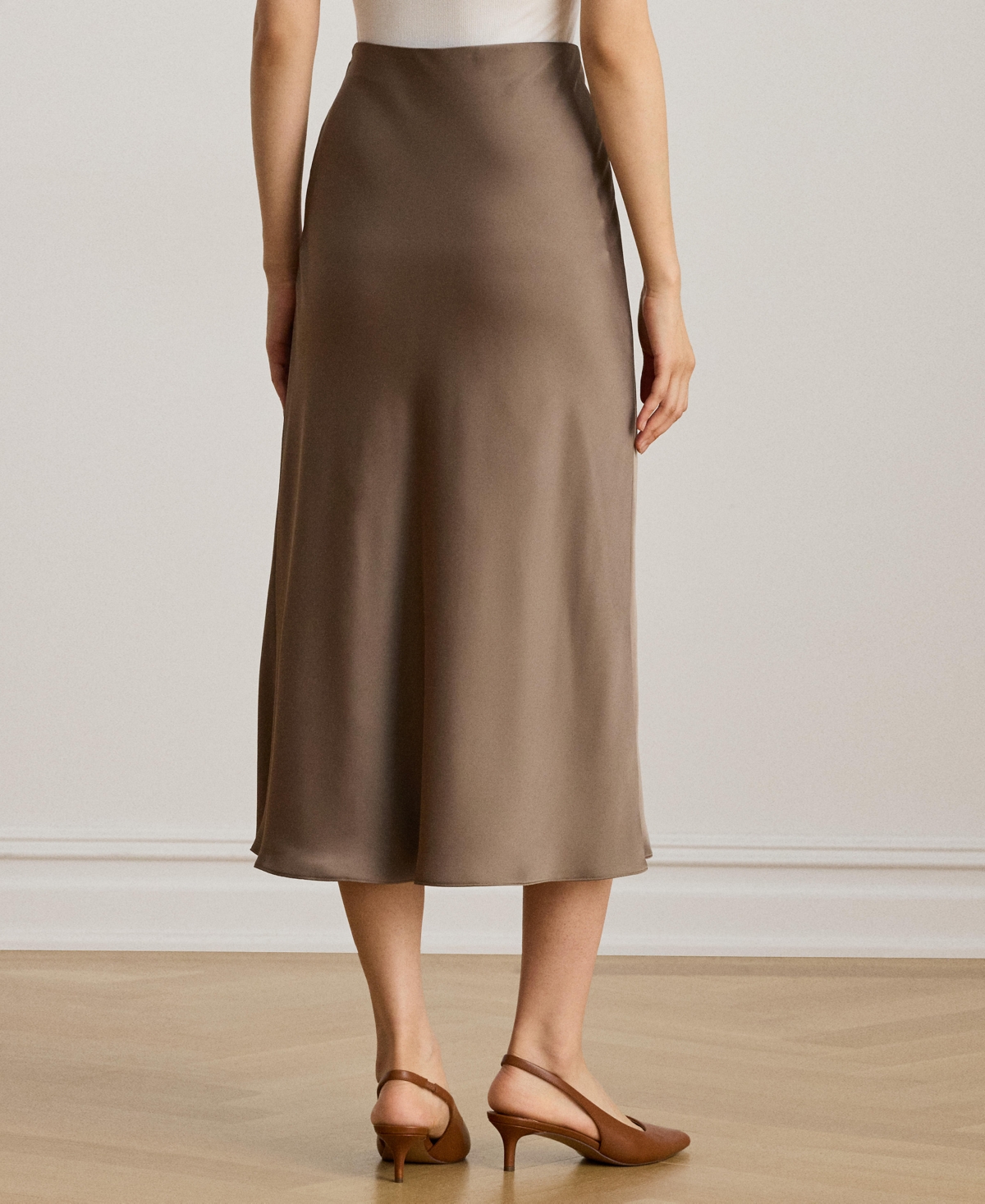 Ralph Lauren Satin Charmeuse Midi Skirt In Brown