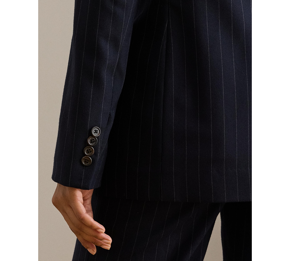 Ralph Lauren Womens Suiting Ryen Double Breasted Pinstripe Twill Blazer 0 22w In Blue